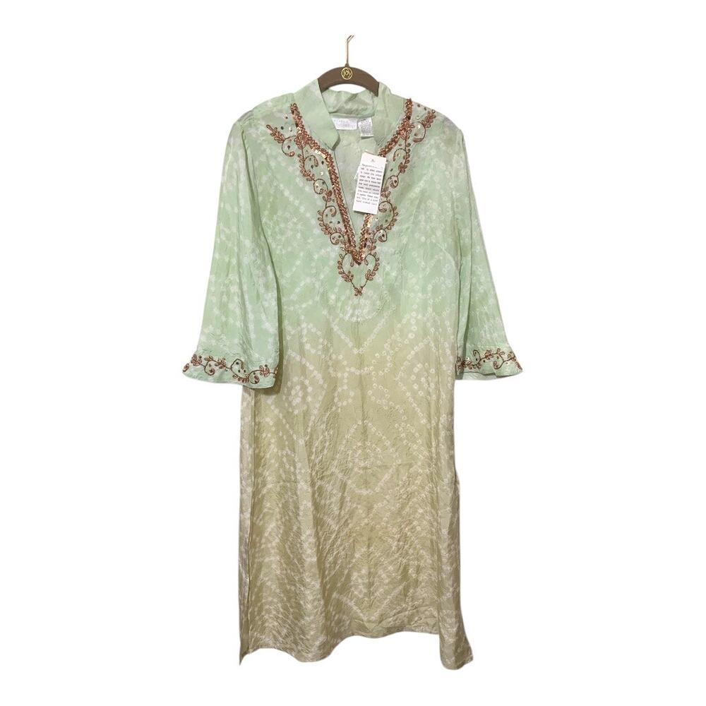 Soft Surroundings 100% Silk Ombre Tunic Top Cover Up Sequined NWT sz M/ 8-10